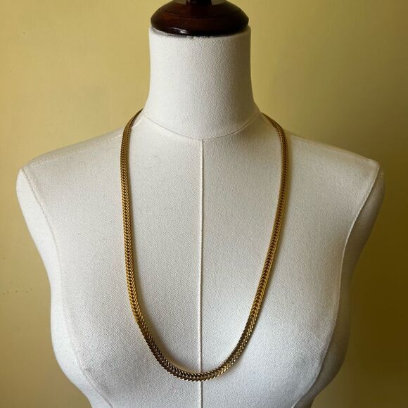 Vintage Gold Plated Snake Chain Necklace 30” Flat Herringbone Long Layering - Picture 1 of 10